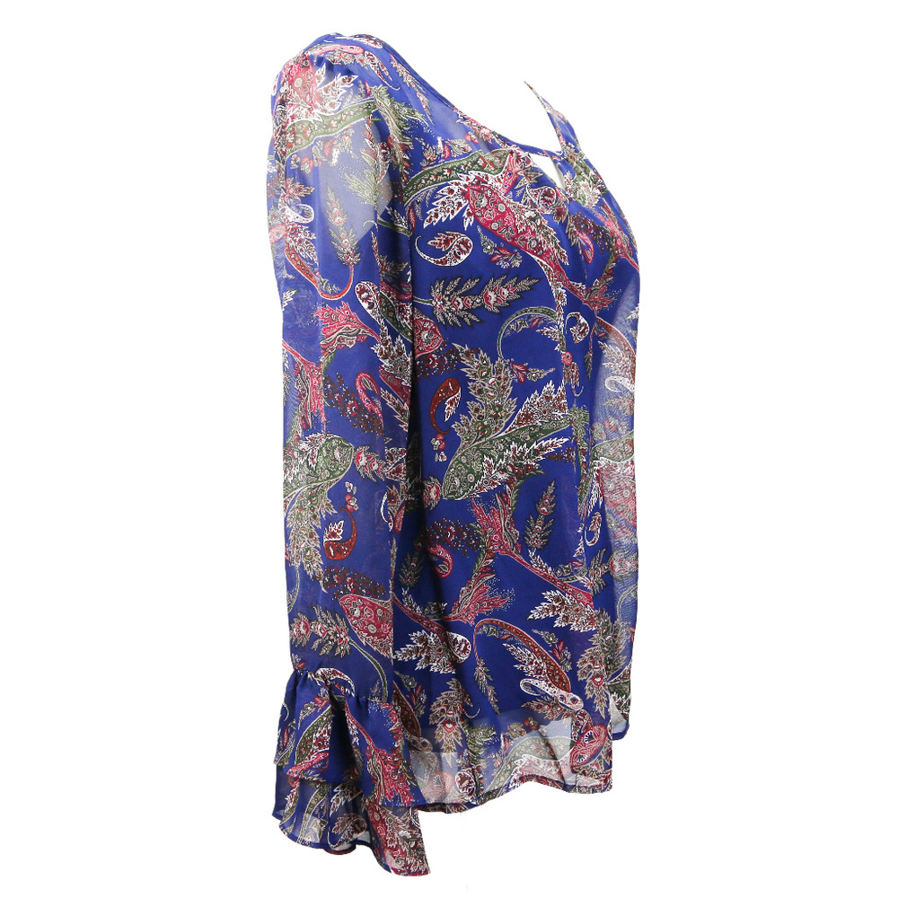 Alyx Women’s Navy Blue Leaf Print Blouse Long Sleeve Cami Style NWT - Picture 3 of 8